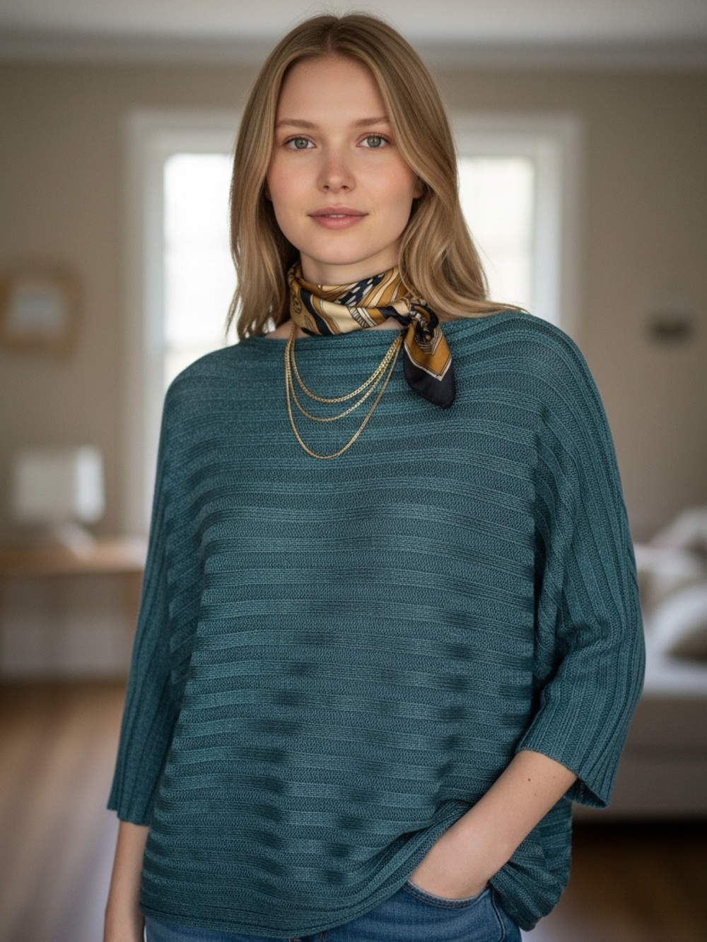Eskandar Textured Linen Horizontal Rib Knit Boatneck Sweater One Size Lagenlook